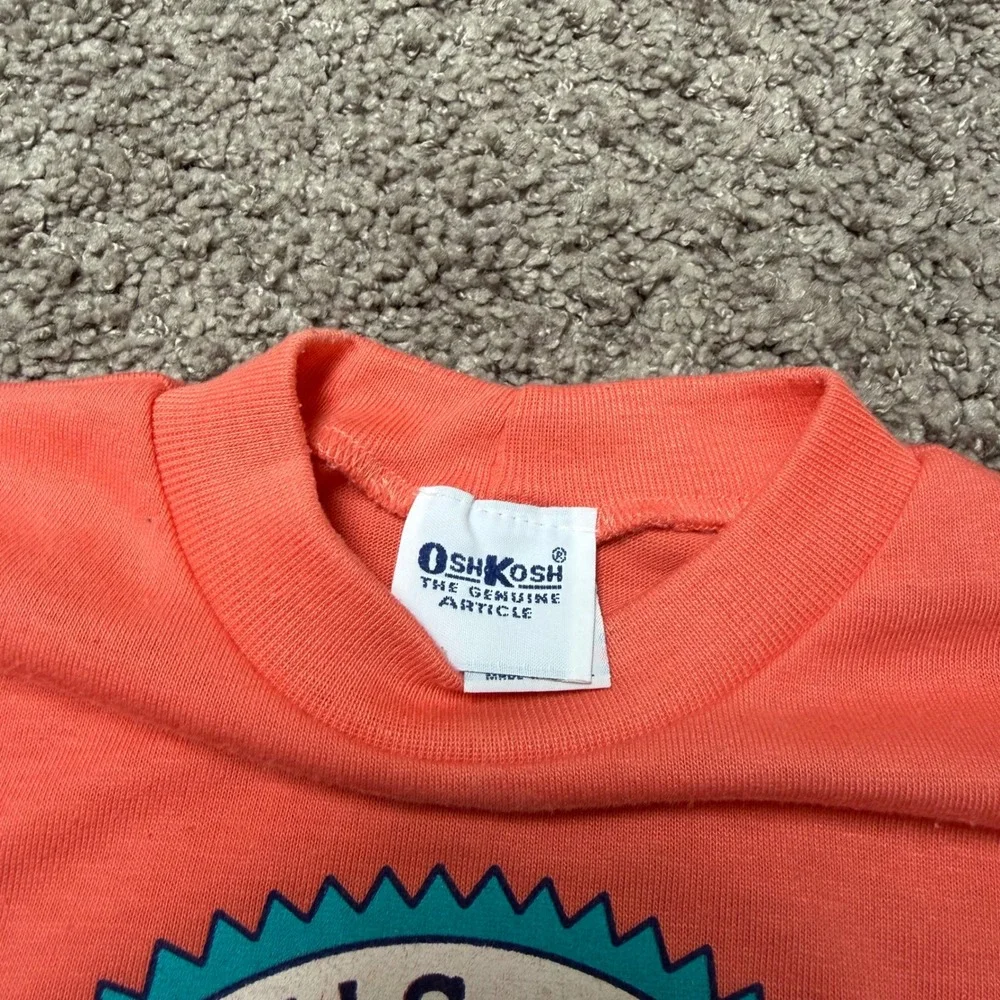 Vintage OshKosh B'Gosh Train Bear Graphic T-Shirt Coral Pink USA Toddler 2T